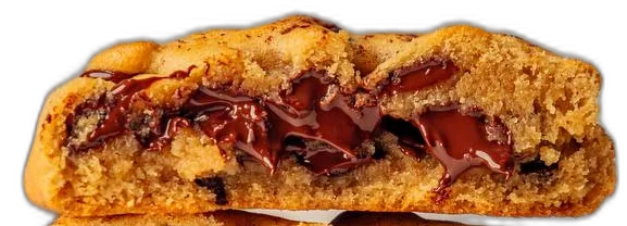 Cookie half with gooey chocolate